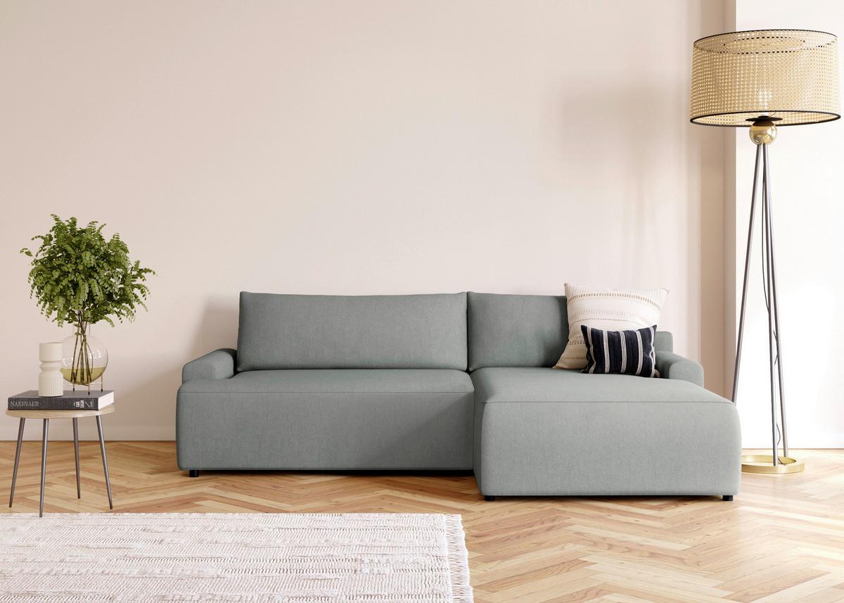 Eckschlafsofa Prag, Grau S: 253x167 cm - Schwarz/Grau, MODERN, Textil (253/167cm) - Trendmanufaktur