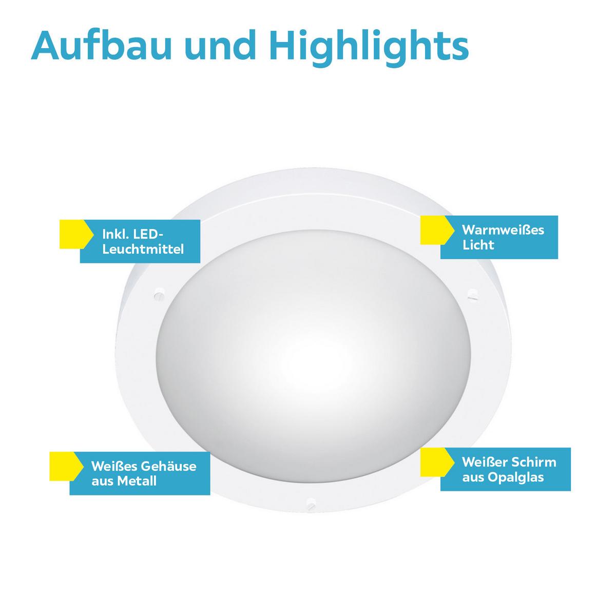 Deckenleuchte Ip44 Ø 31,5 Cm 1-Flammig Rund Opalglas Matt - Weiß, Basics, Glas/Metall (31,5/8,0cm) - Trio Leuchten