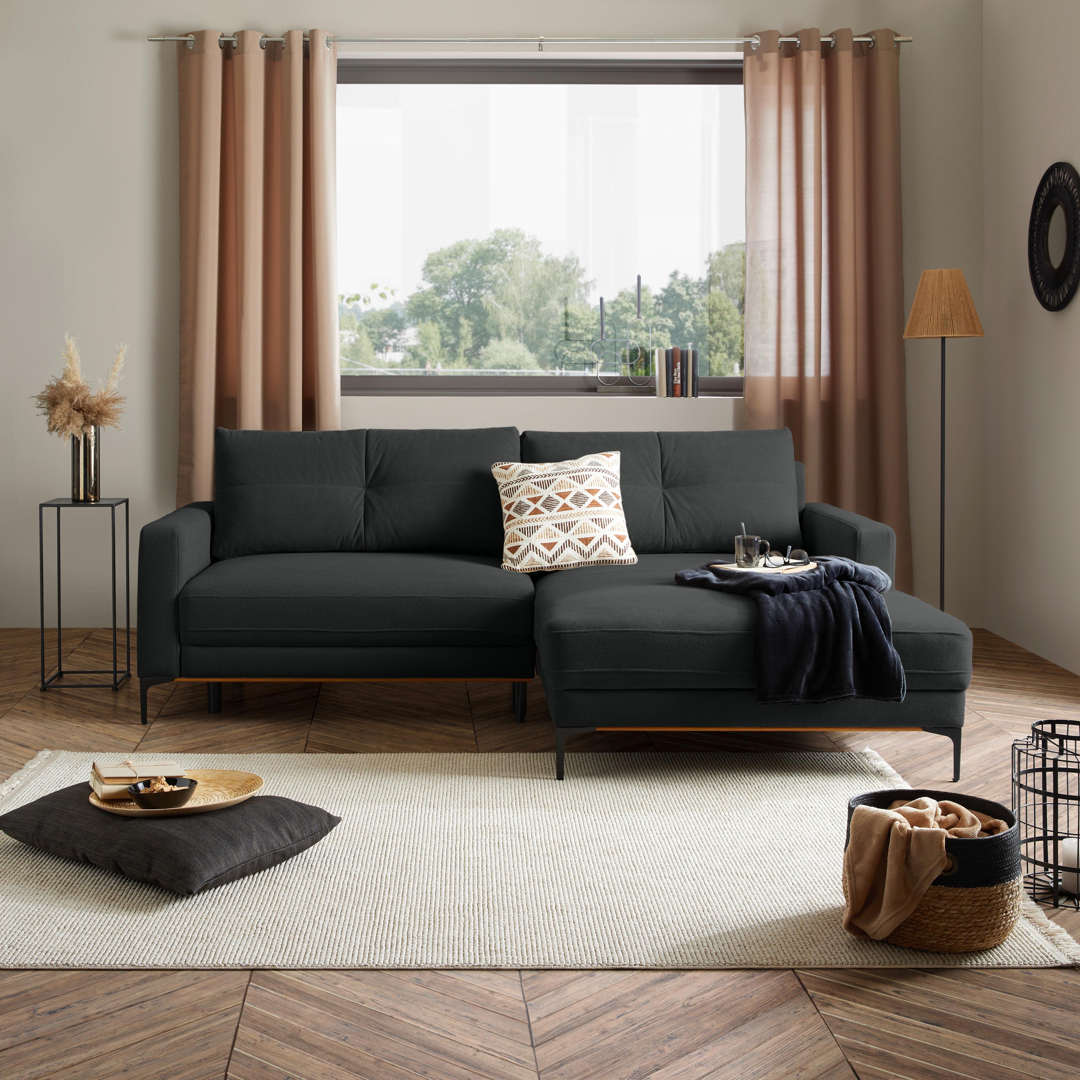 Ecksofa Bergamo - Anthrazit/Schwarz, MODERN, Textil (238/162cm) - Ondega