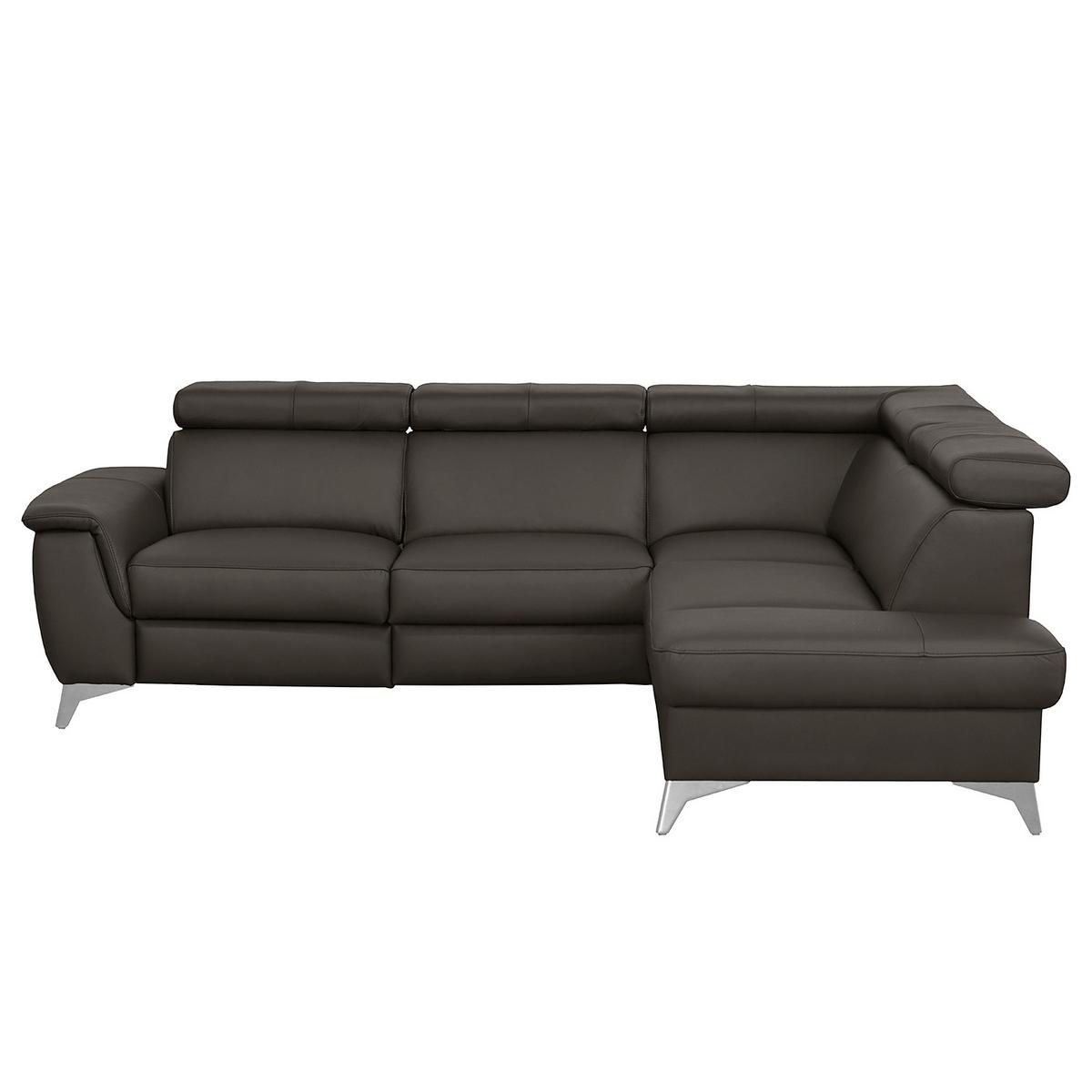 Ecksofa Lince Dunkelbraun S: 257x197 cm - Chromfarben/Dunkelbraun, Design, Leder/Textil (257/197cm) - Livetastic