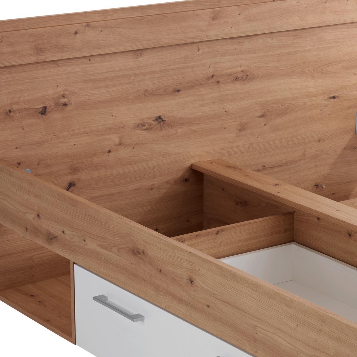 Stauraumbett 140x200 Cm Box, Artisan Eiche Dekor/weiß - Eichefarben/Weiß, MODERN, Holzwerkstoff (140/200cm) - Ondega