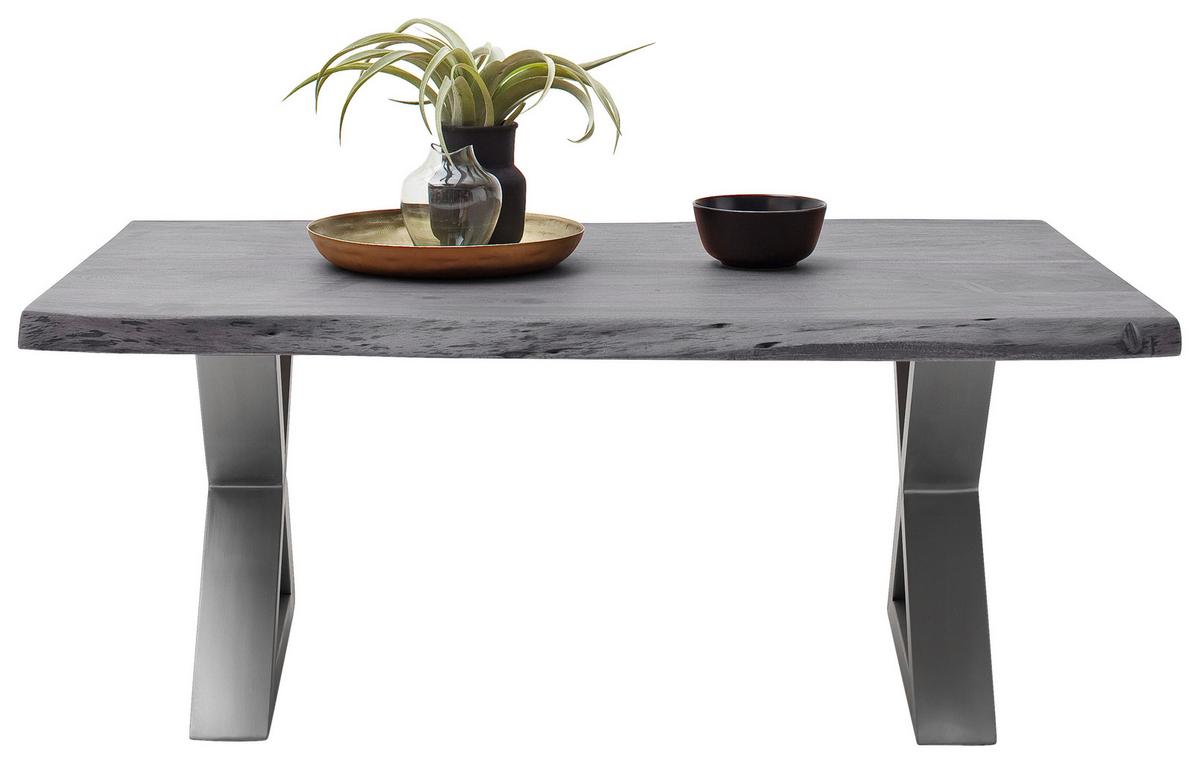 Couchtisch Holz Massiv Cartagena Grau/Edelstahlf. - Edelstahlfarben/Grau, MODERN, Holz/Metall (110/45/70cm)