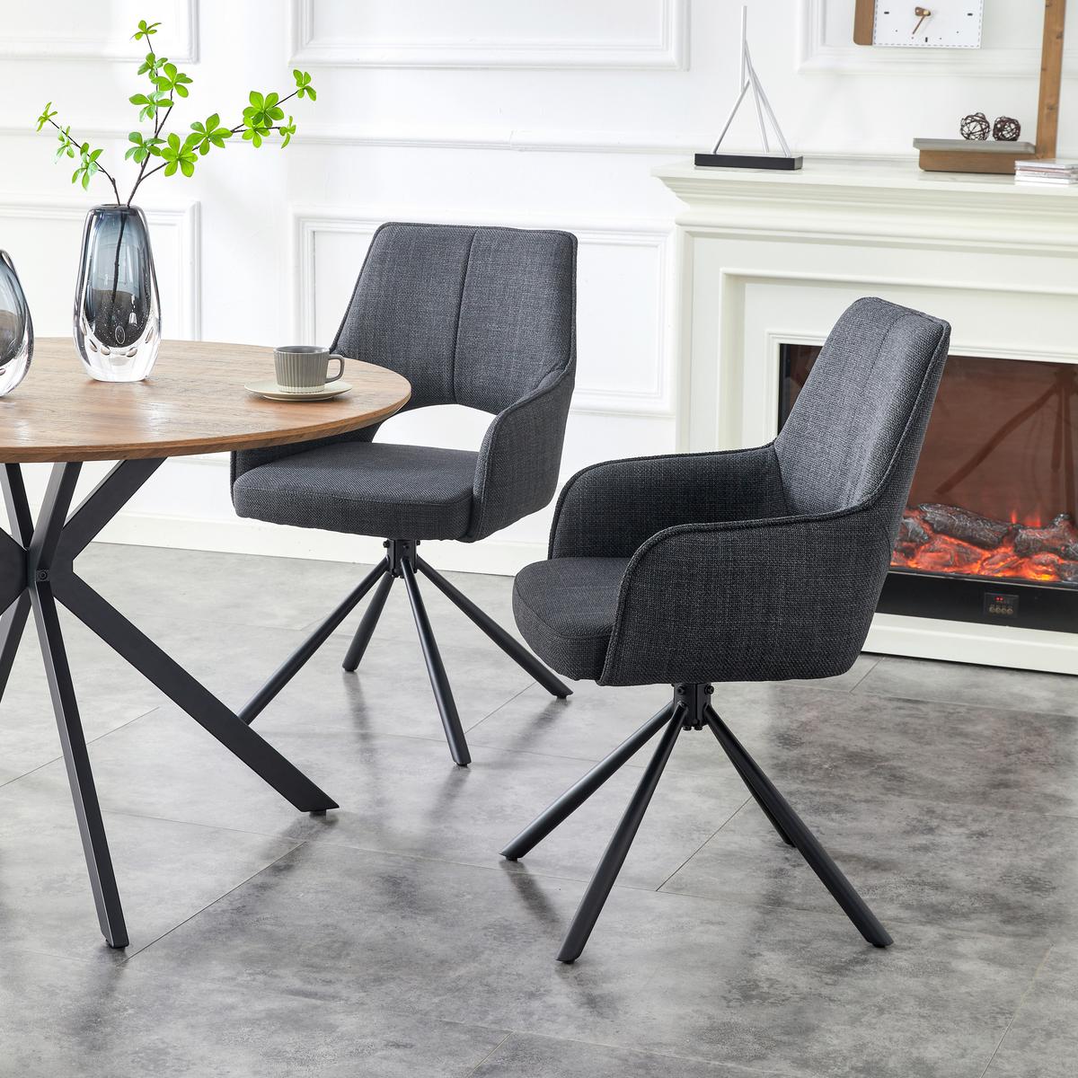 Armlehnstuhl-Set Jana Anthrazit B: 57 cm - Anthrazit, MODERN, Textil/Metall (57/91/64cm) - MID.YOU