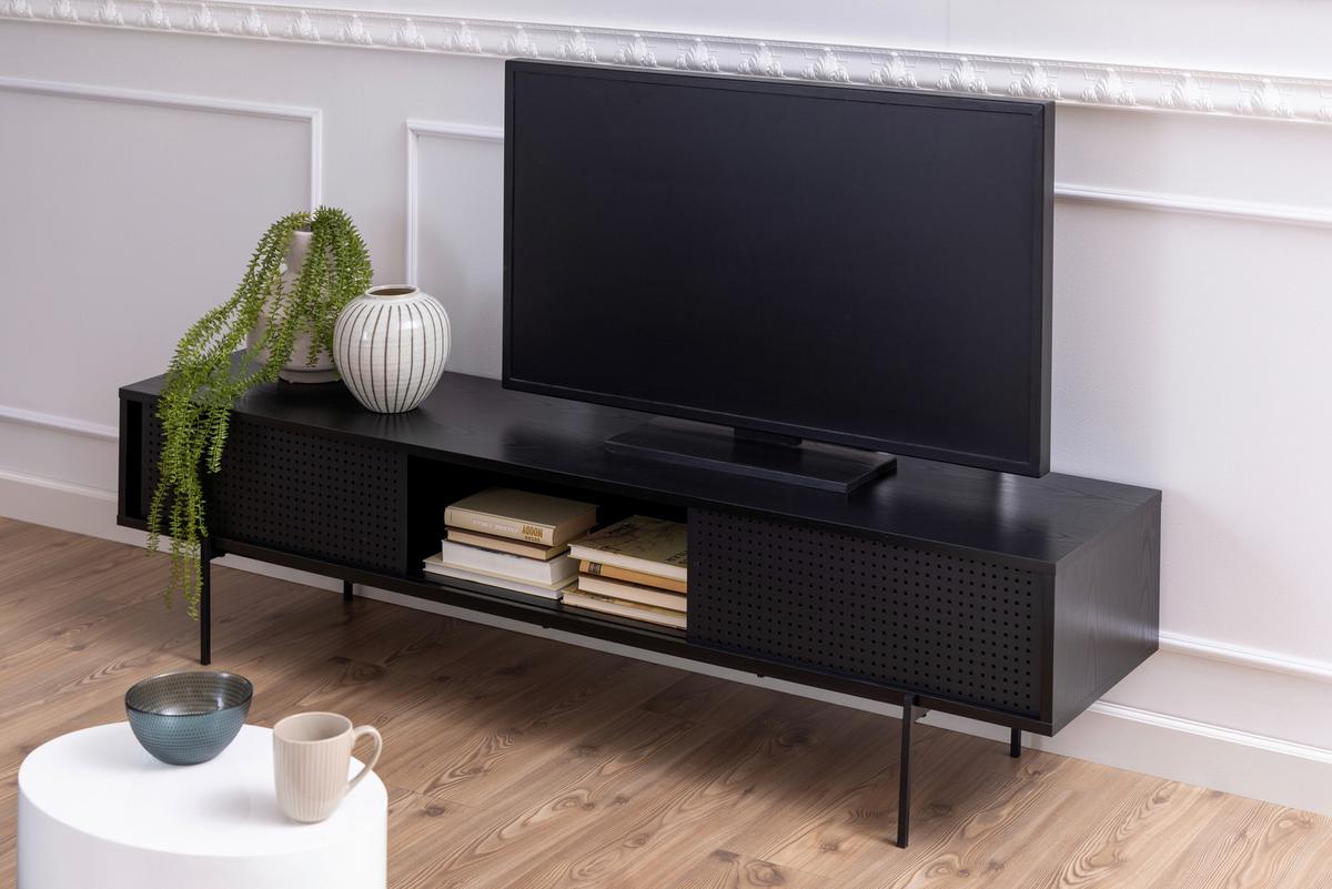 TV-Lowboard Angus B: 180 cm Schwarz/Eschefarben - Eschefarben/Schwarz, MODERN, Holzwerkstoff/Metall (180/44,5/40cm) - MID.YOU