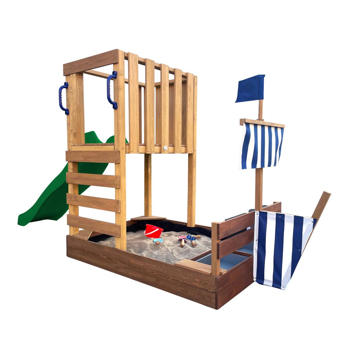 Spielturm Vicky Mit Rutsche Grün - Dunkelgrün/Braun, Basics, Holz/Kunststoff (180,5/87/150cm) - Ambia Garden