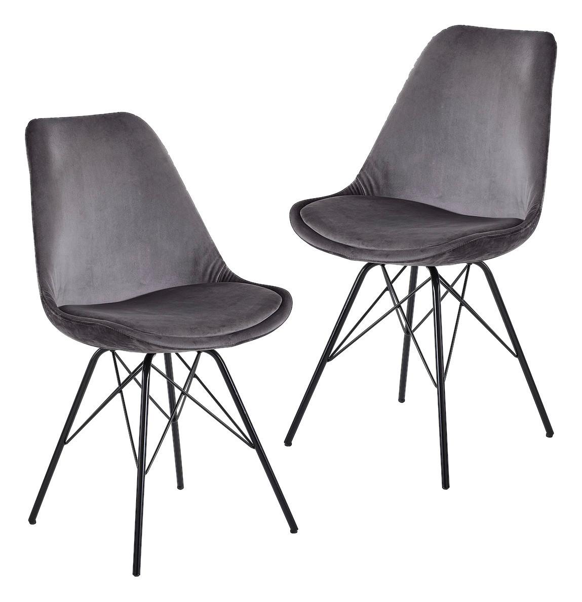 Schalenstuhl Grau Gepolstert Samt 2er-Set - Schwarz/Grau, MODERN, Textil/Metall (48/86/58cm) - MID.YOU