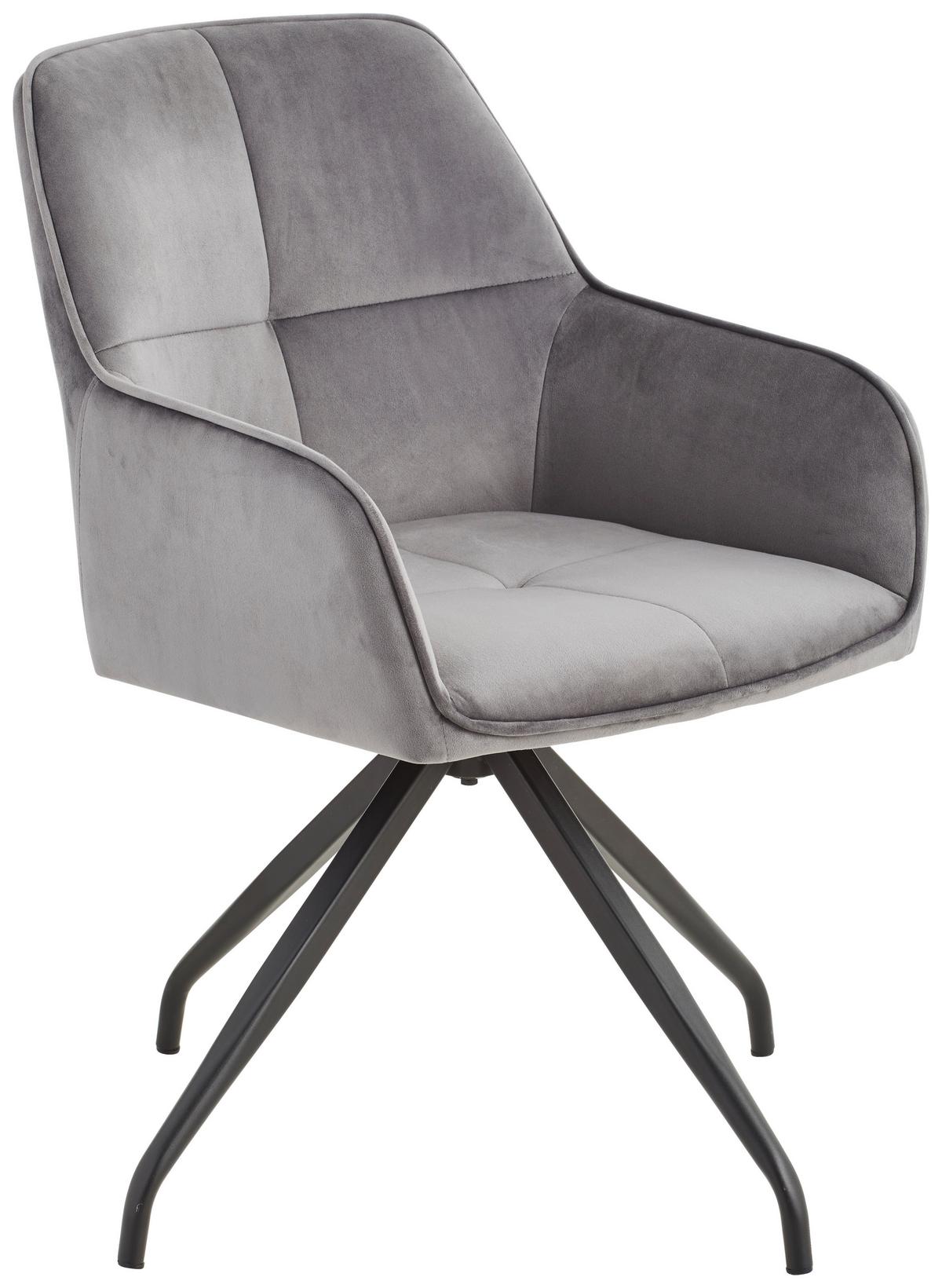 Schalenstuhl Rapallo Grau Gepolstert + Drehbar - Schwarz/Grau, MODERN, Holz/Textil (57/83,5/60cm) - Livetastic