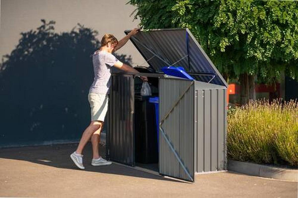 Box na odpadkové koše 240l, 5x3, kov - tmavě šedá, Basics, kov (172/131/100cm)