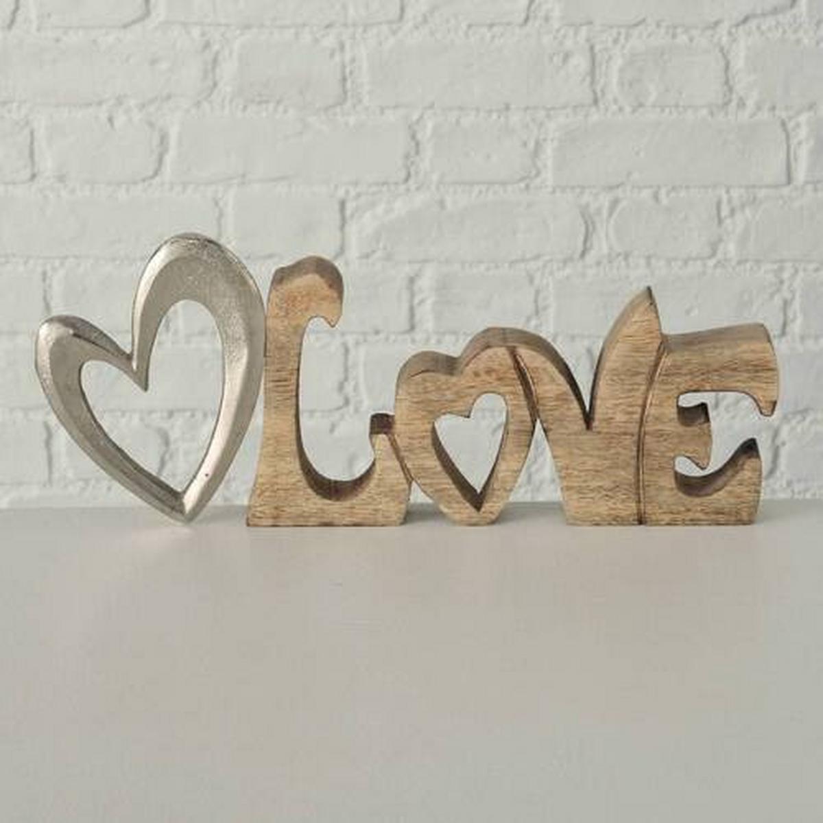 Dekoschriftzug Love Holz/ Metall L: 34 cm - Naturfarben, Basics, Holz/Metall (34/3/14cm)