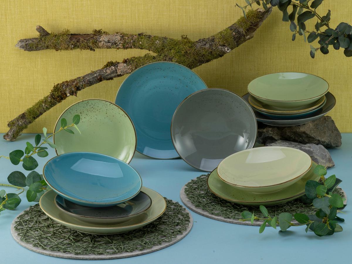 Kombiservice Porzellan 4 Personen Geschirr Set - Multicolor/Grün, Basics, Keramik - Creatable