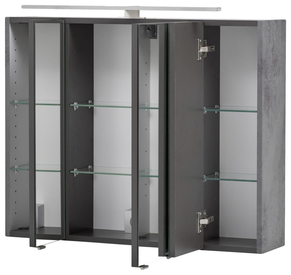 Badmöbel-Set 3-Tlg. inkl. LED Stockholm 80cm Grau - Grau, KONVENTIONELL, Glas/Holzwerkstoff (80cm) - Held
