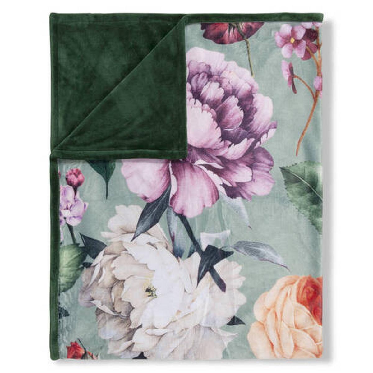 Plaid Fiori 130x160 cm Grün Jadegrün Mauve - Jadegrün/Mauve, Design, Textil (130/160cm)