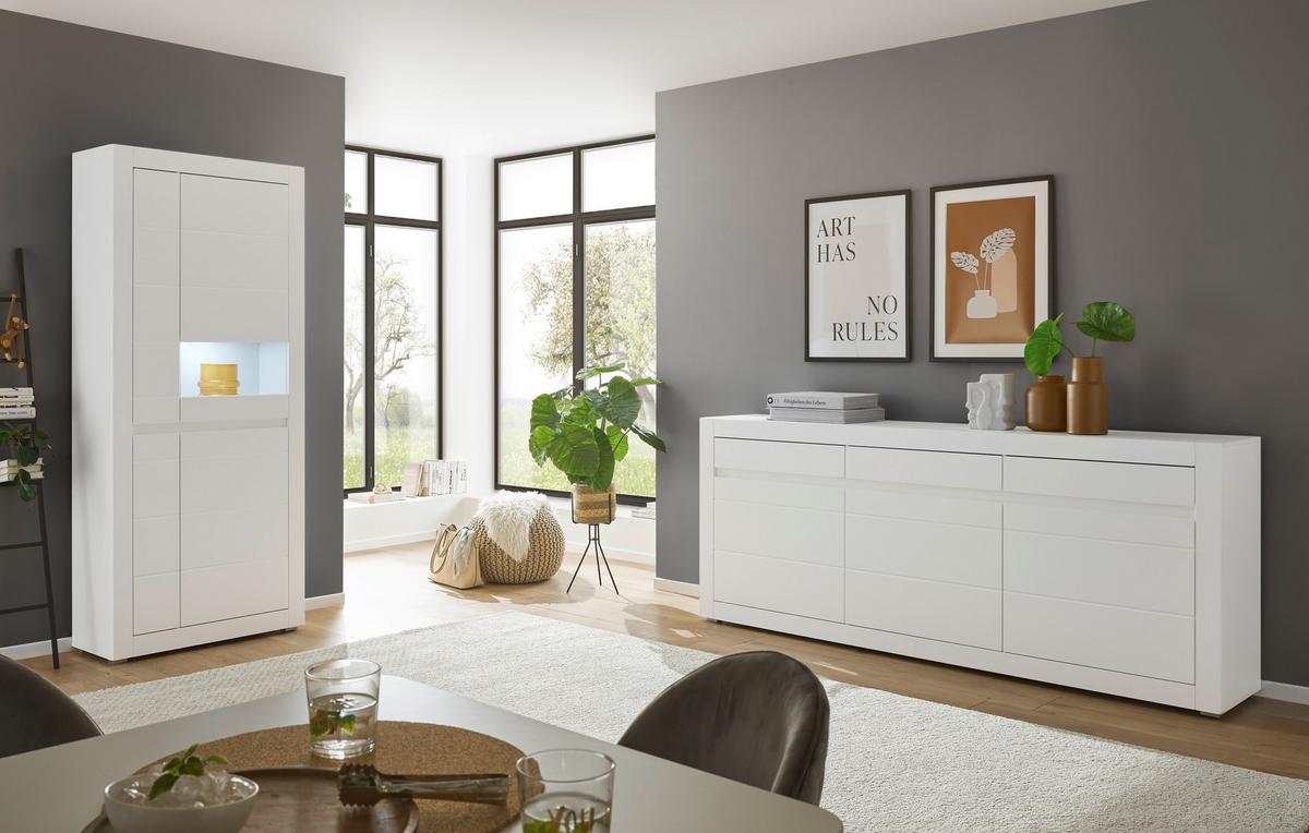 Sideboard Chester Weiß/Eichefarben B: 217cm - Eichefarben/Silberfarben, Design, Holzwerkstoff (217/90/42cm) - MID.YOU