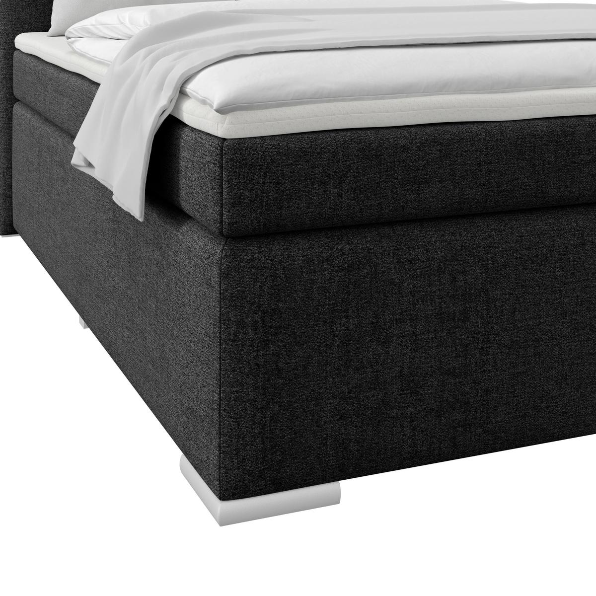 Boxspringbett Mira Webstoff Schwarz, Lf:140x200cm - Beige/Schwarz, KONVENTIONELL, Holz/Textil (140/200cm)