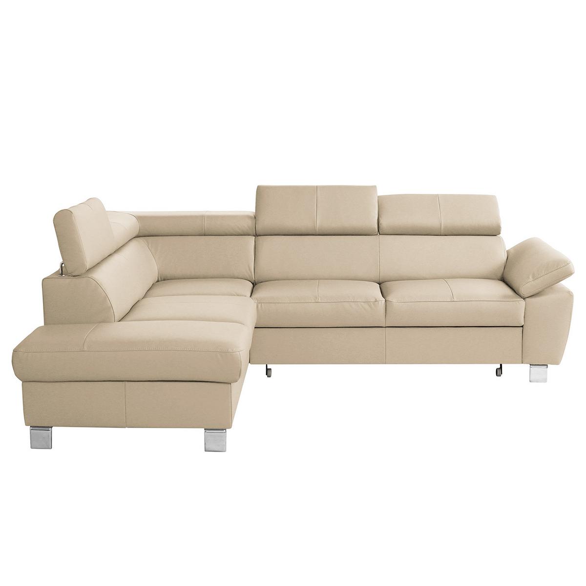 Ecksofa Lugano Teilleder Beige 208x248 - Chromfarben/Beige, Design, Leder/Textil (208/248cm) - Livetastic