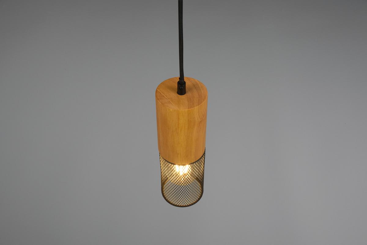 Hängeleuchte Duoline H: 180 cm 1-Flammig mit Holz - Schwarz, Natur, Holz/Metall (8,0/180cm) - Trio Leuchten