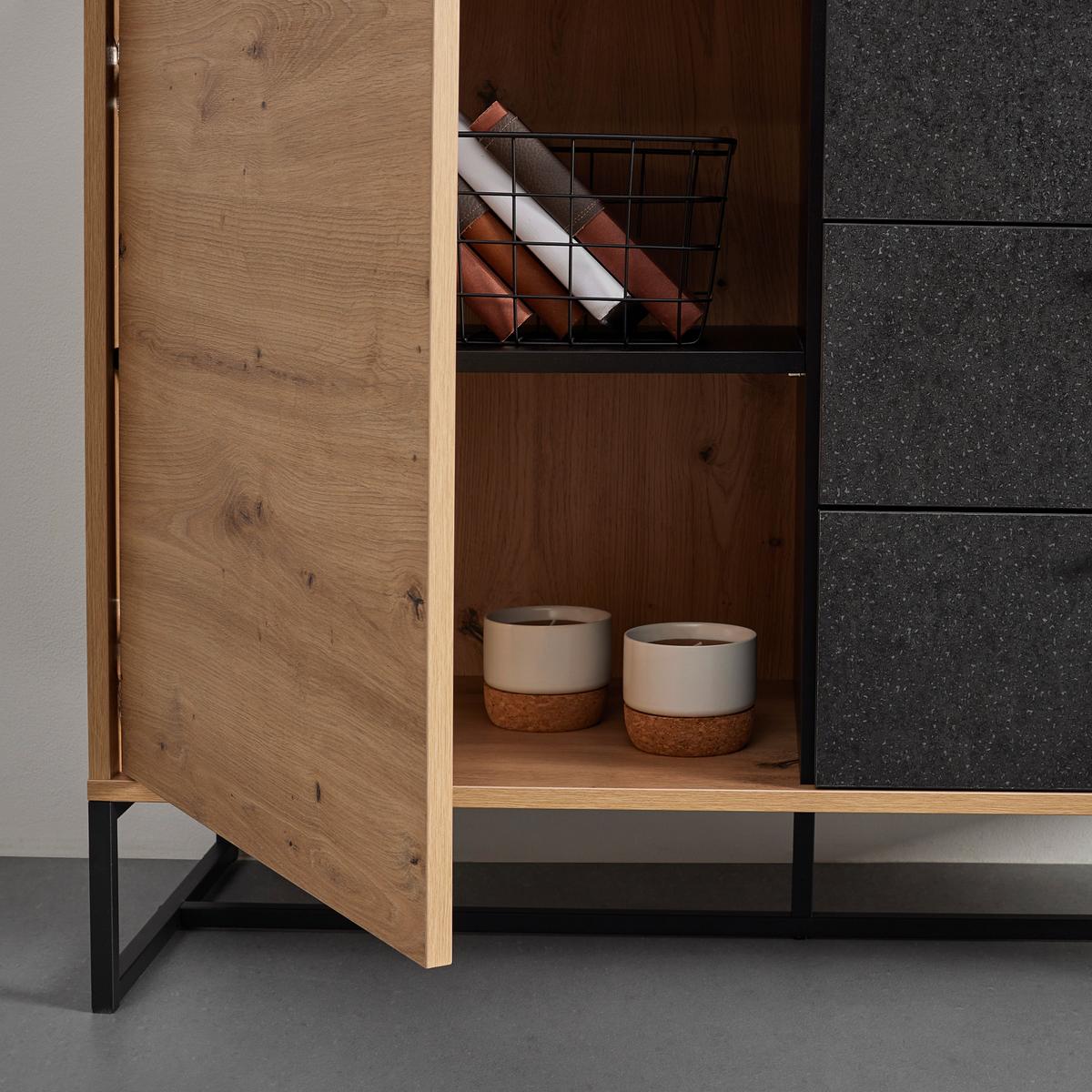 Komoda FOSCA - černá/barvy dubu, Moderní, kov (100/76/40cm) - Bessagi Home