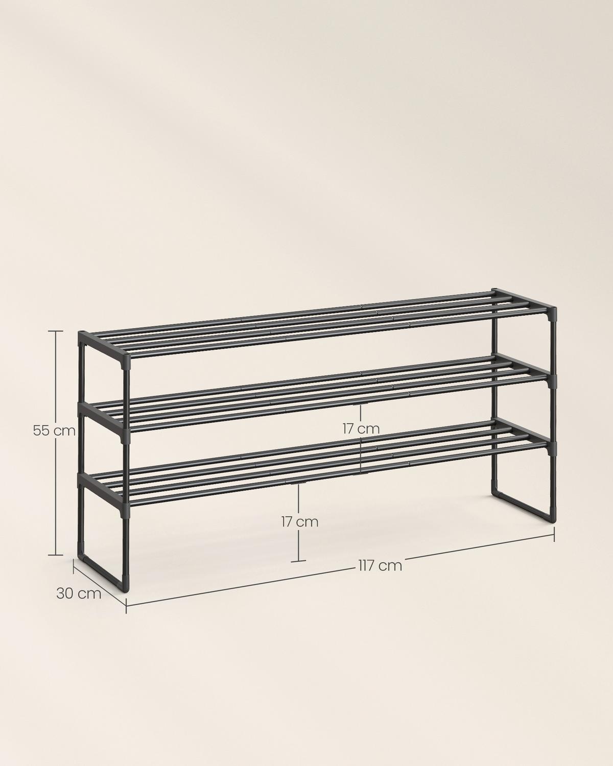 Schuhregal Schwarz B: 117cm - Schwarz, Basics, Kunststoff/Metall (117/55/30cm)