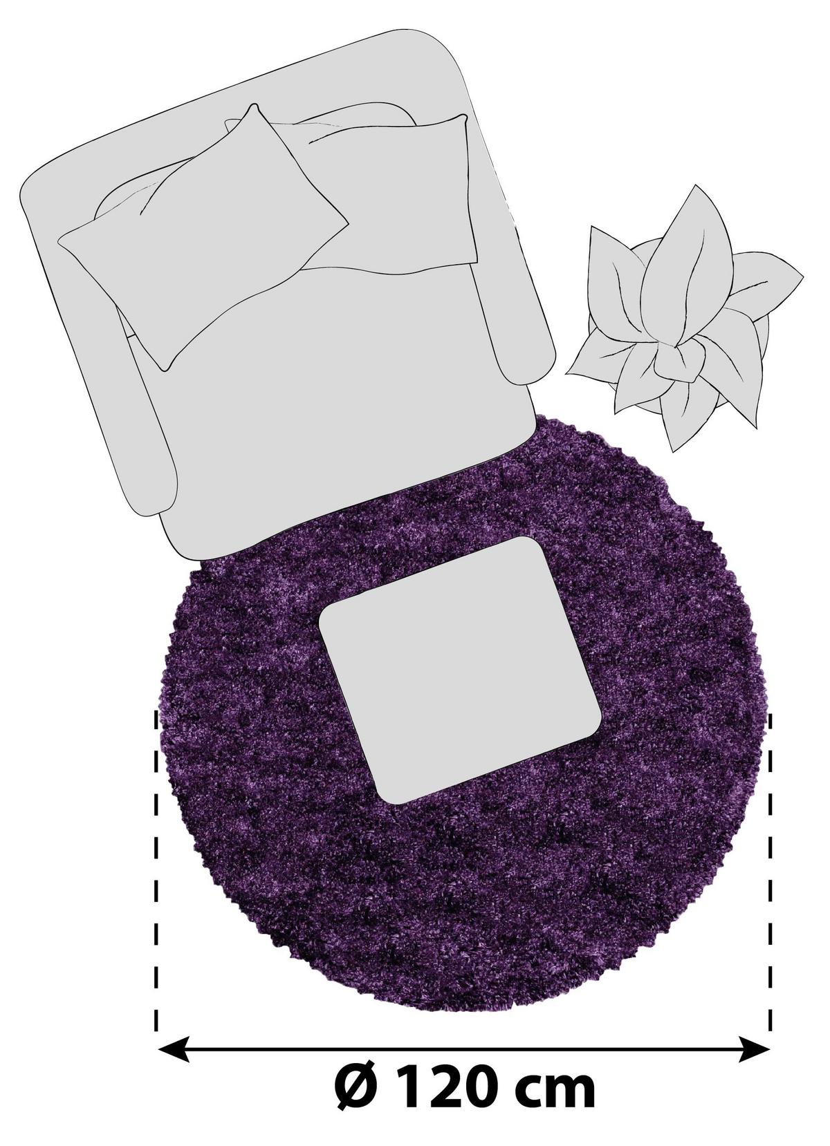 Hochflor Teppich Lila Fluffy Rund Ø 120 cm - Lila, Basics, Textil (120cm)