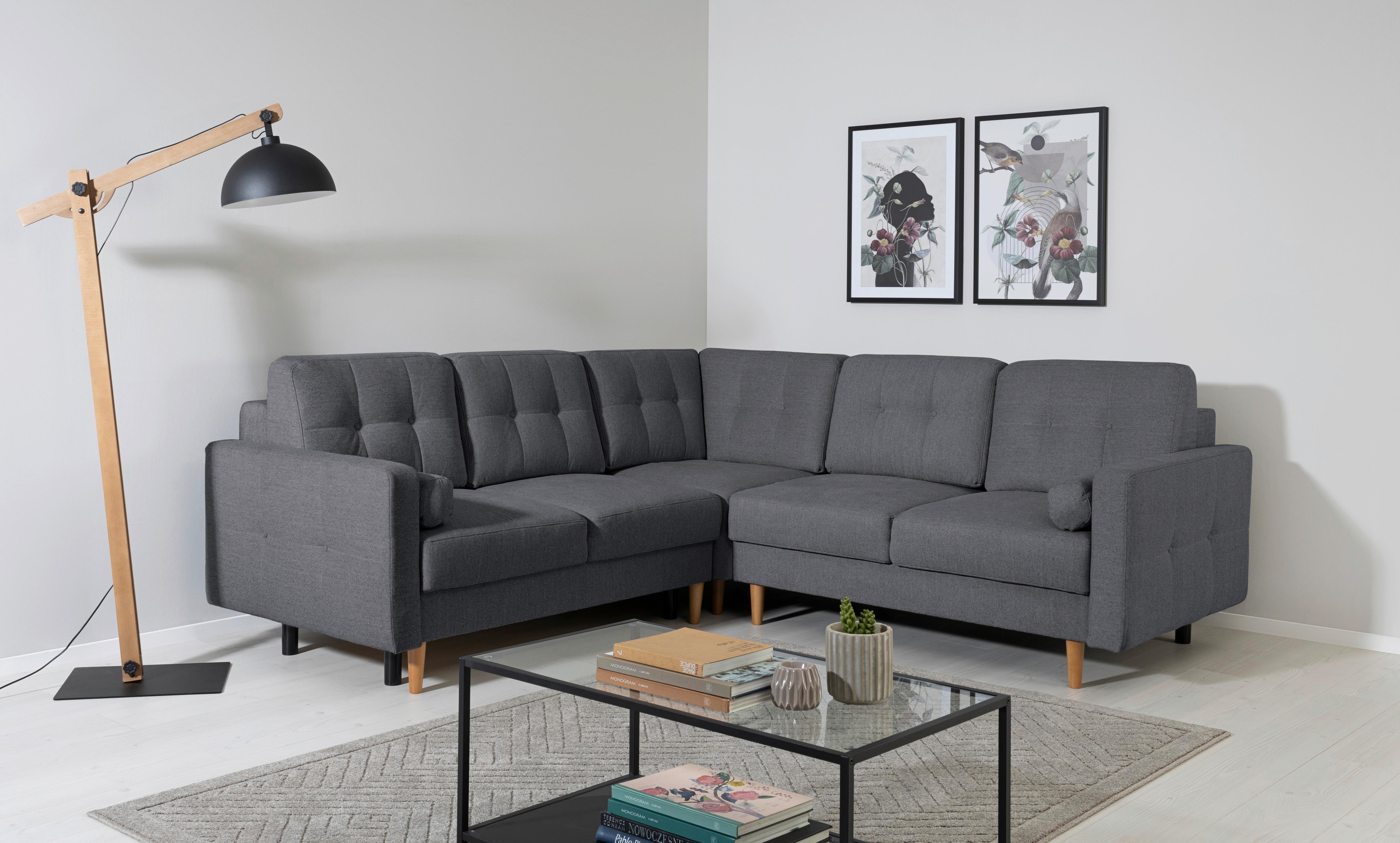 Ecksofa Noret Dunkelgrau S: 242x242 Cm - Dunkelgrau/Buchefarben, Design, Textil (242/242cm) - MID.YOU