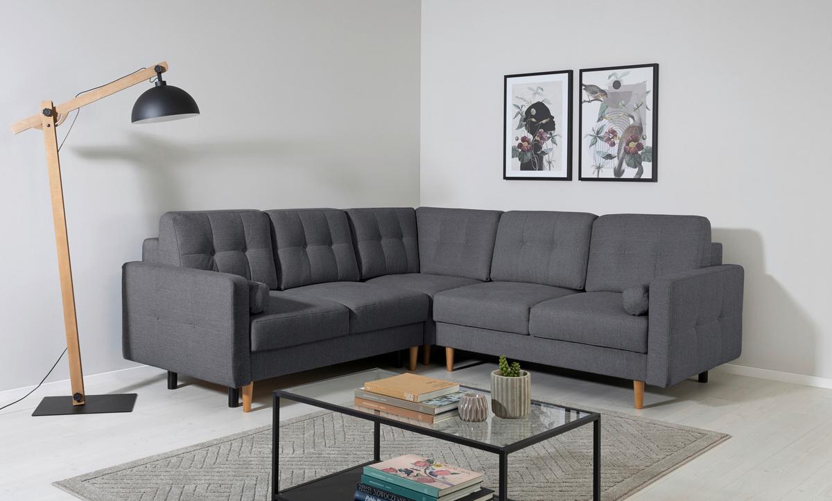 Ecksofa Noret Dunkelgrau S: 242x242 Cm - Dunkelgrau/Buchefarben, Design, Textil (242/242cm) - MID.YOU