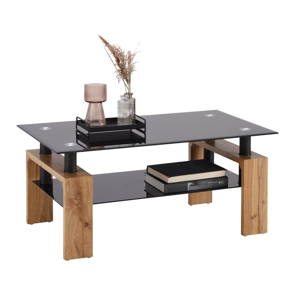 KONFERENČNÍ STOLEK INTRO - barvy dubu/černá, Moderní, kov/kompozitní dřevo (100/60/45cm) - Mömax
