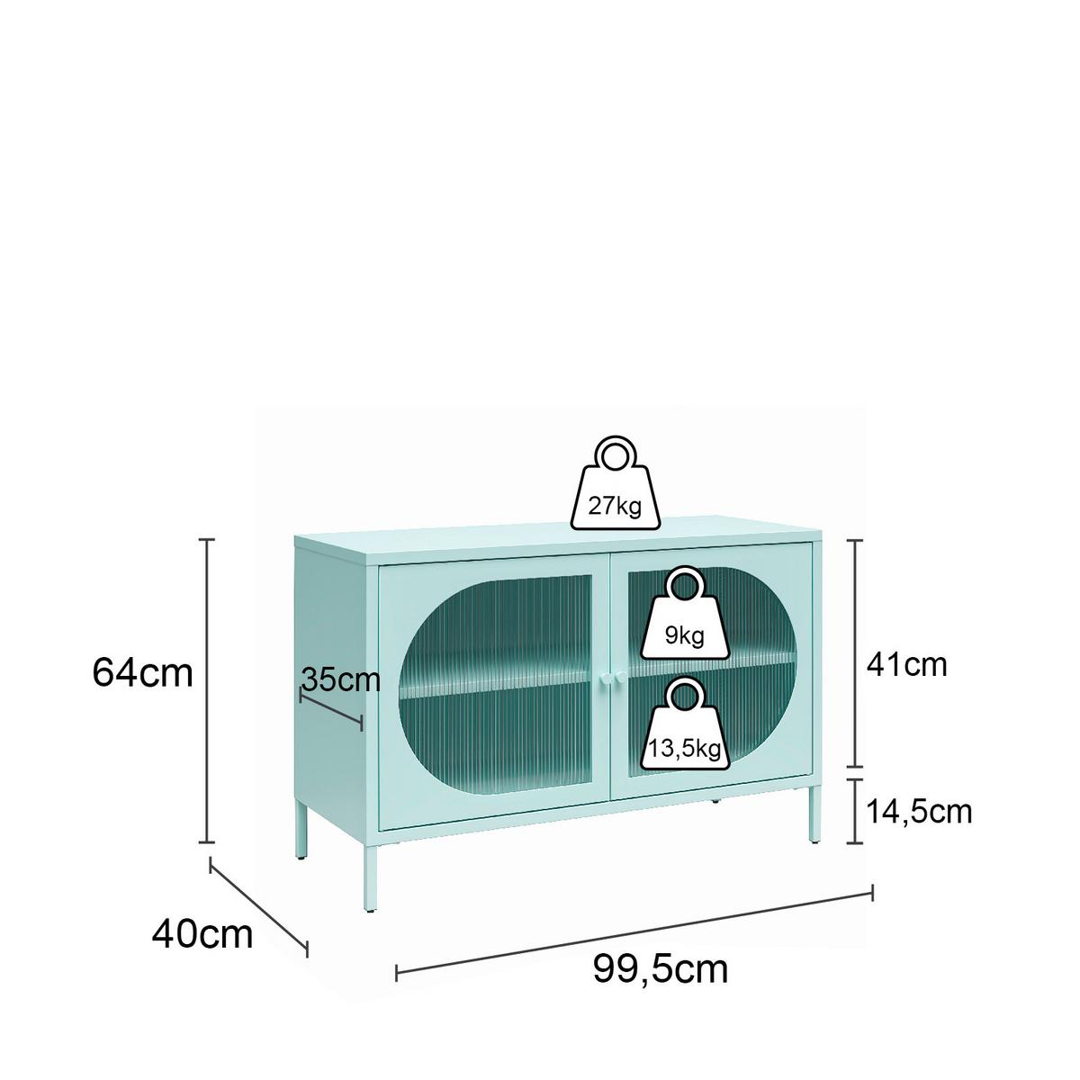 Kommode Luna Blau B: 100 cm - Blau, Design, Glas/Metall (100/64/40cm) - MID.YOU