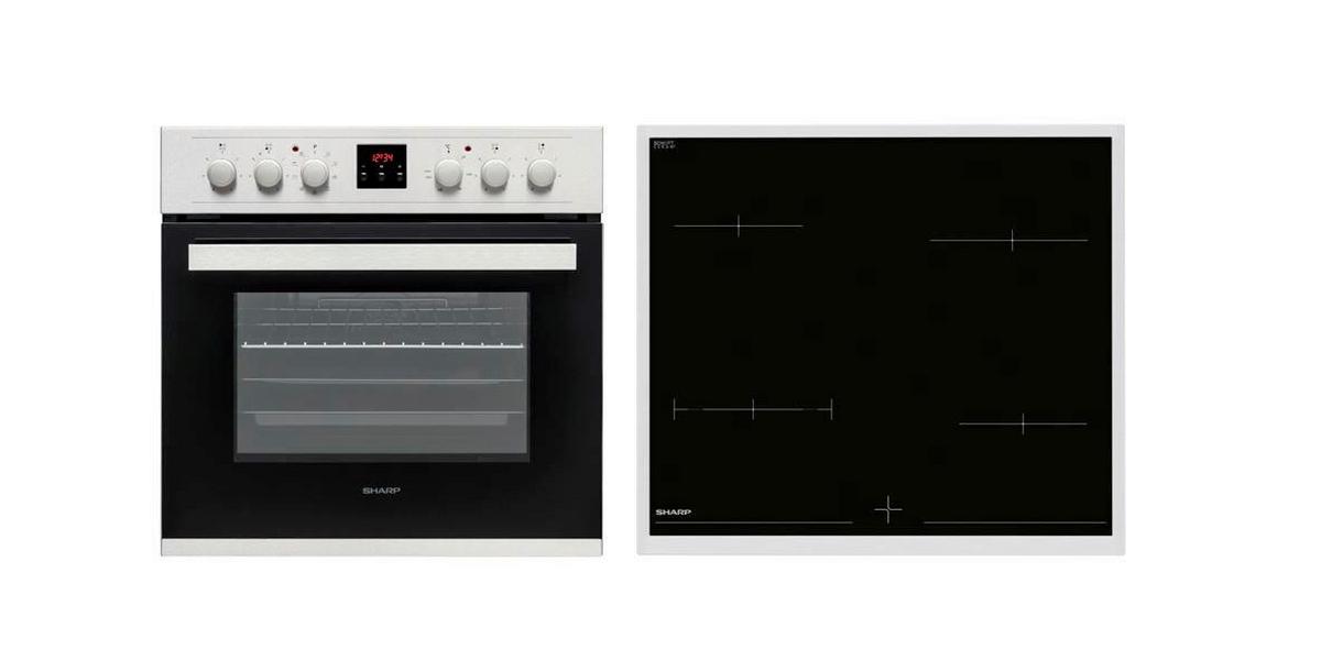 Einbauherd-Set K-62d19im0-Eu B: 59,5 cm Elektro-Glaskeramik - Edelstahlfarben/Schwarz, Basics (59,5/59,5/57,5cm) - Sharp