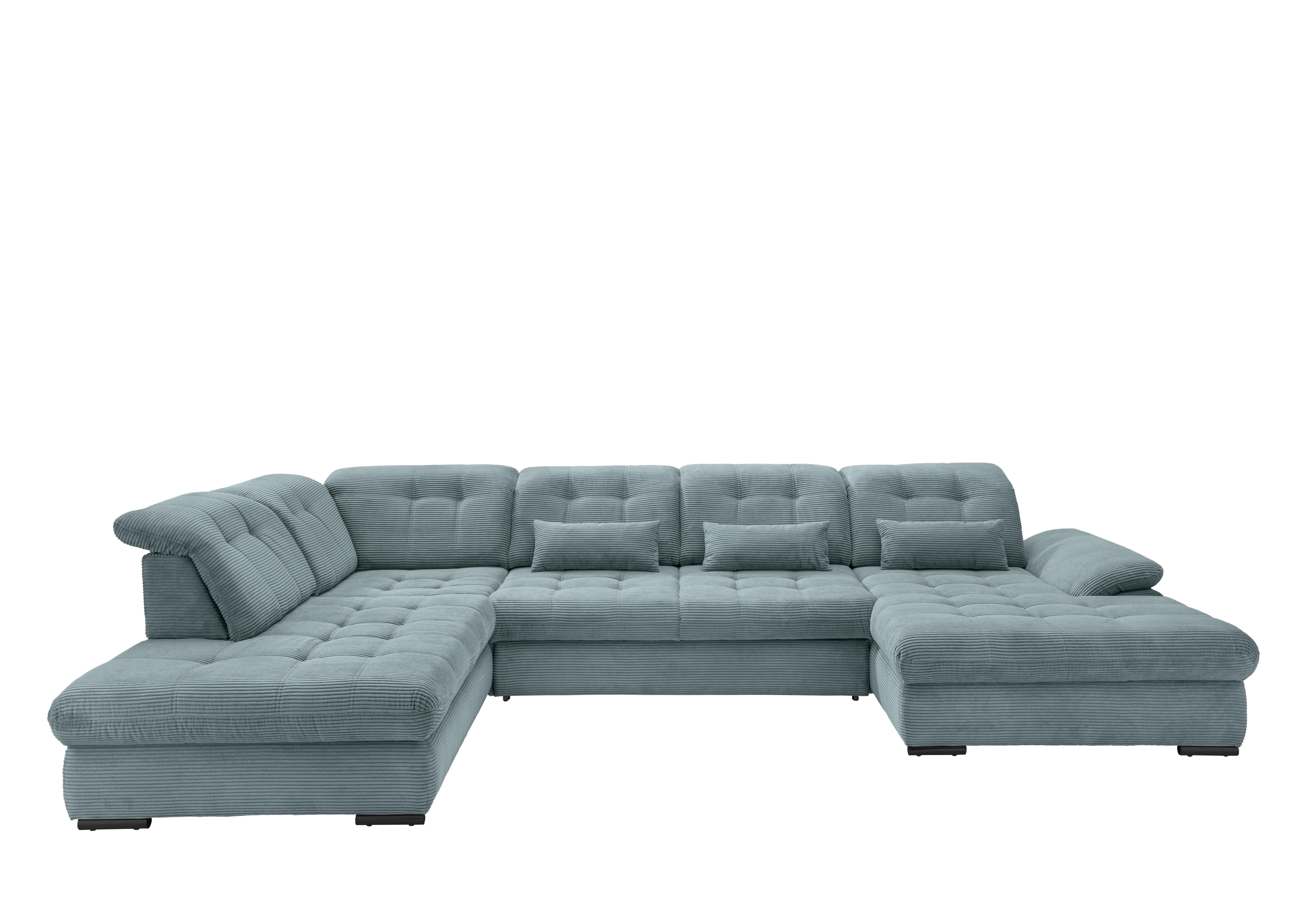 Wohnlandschaft mit Bettkasten Rigatti Hellblau B: 387 cm - Schwarz/Hellblau, MODERN, Textil (252/387/184cm) - Livetastic