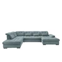 Wohnlandschaft Mit Bettkasten Rigatti Hellblau B: 387 Cm - Schwarz/Hellblau, MODERN, Textil (252/387/184cm) - Livetastic
