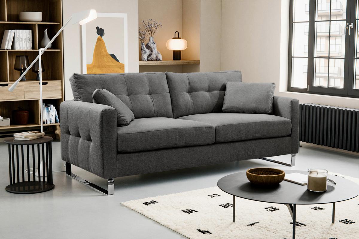 2,5-Sitzer Hera Grau B: 203cm - Chromfarben/Grau, Basics, Holz/Textil (203/92/94cm) - MID.YOU