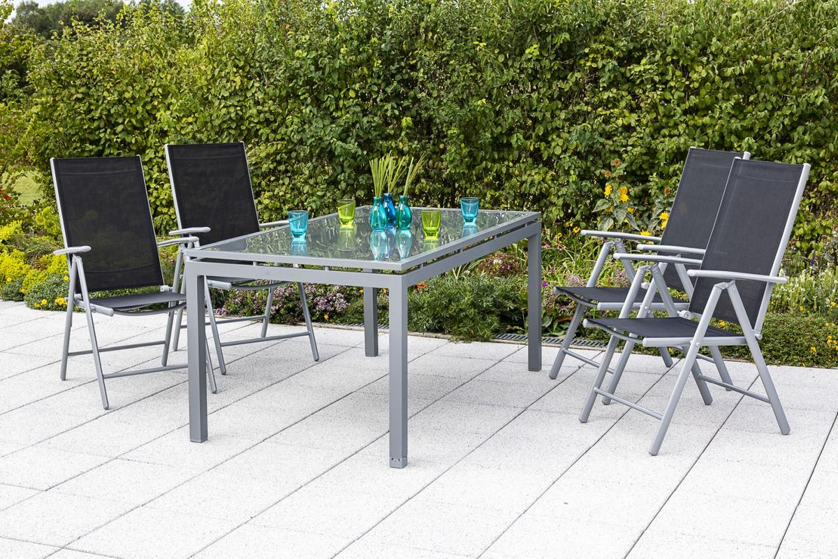 Gartensessel Klappbar Amalfi verstellbar Metall/Textil - Silberfarben/Schwarz, KONVENTIONELL, Textil/Metall (57/108/65cm) - Gardenson