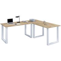 Eckschreibtisch Lona Silberfarbe/Eiche D. L: 220 cm - Honigeiche/Silberfarben, Design, Holzwerkstoff/Metall (220/220/76cm) - MID.YOU