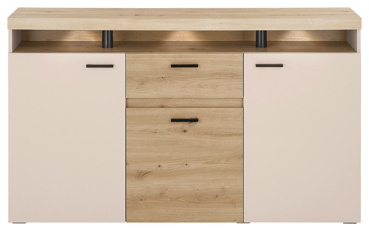 Sideboard Strada Giga *ph* Eiche Artisan/Kashmir, B:151cm - Kaschmir/Schwarz, Trend, Glas/Holzwerkstoff (151/89/37cm)