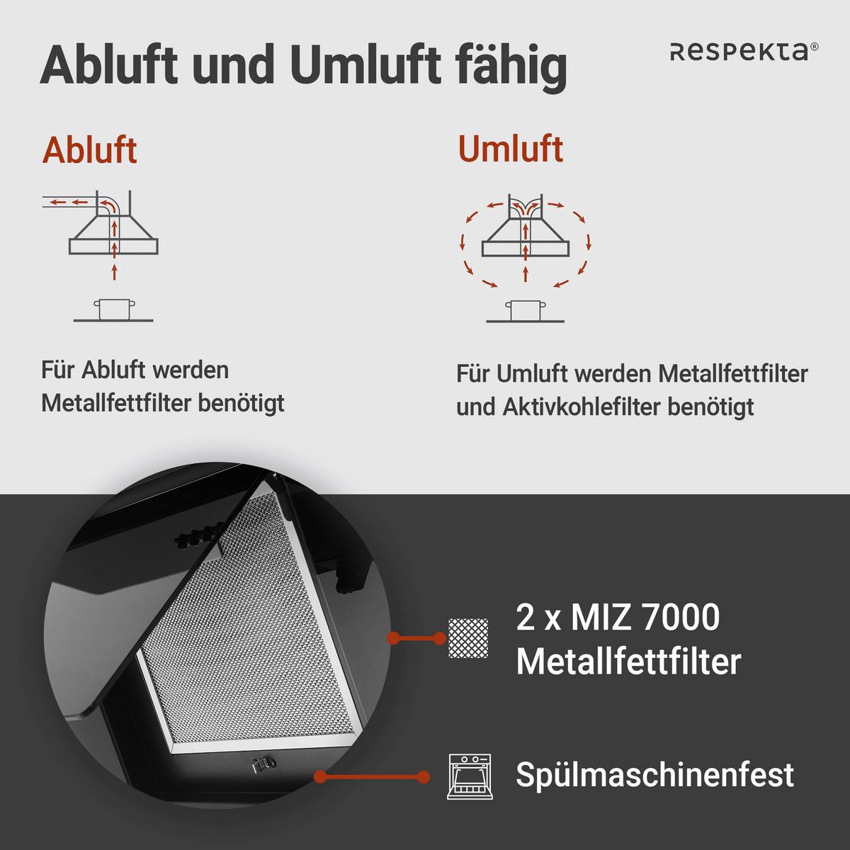Kopffreihaube Respekta Svea Edelstahl/Glas Schwarz B: 60cm - Schwarz, Trend, Glas/Metall (60/73,9-111,9/34cm) - Respekta