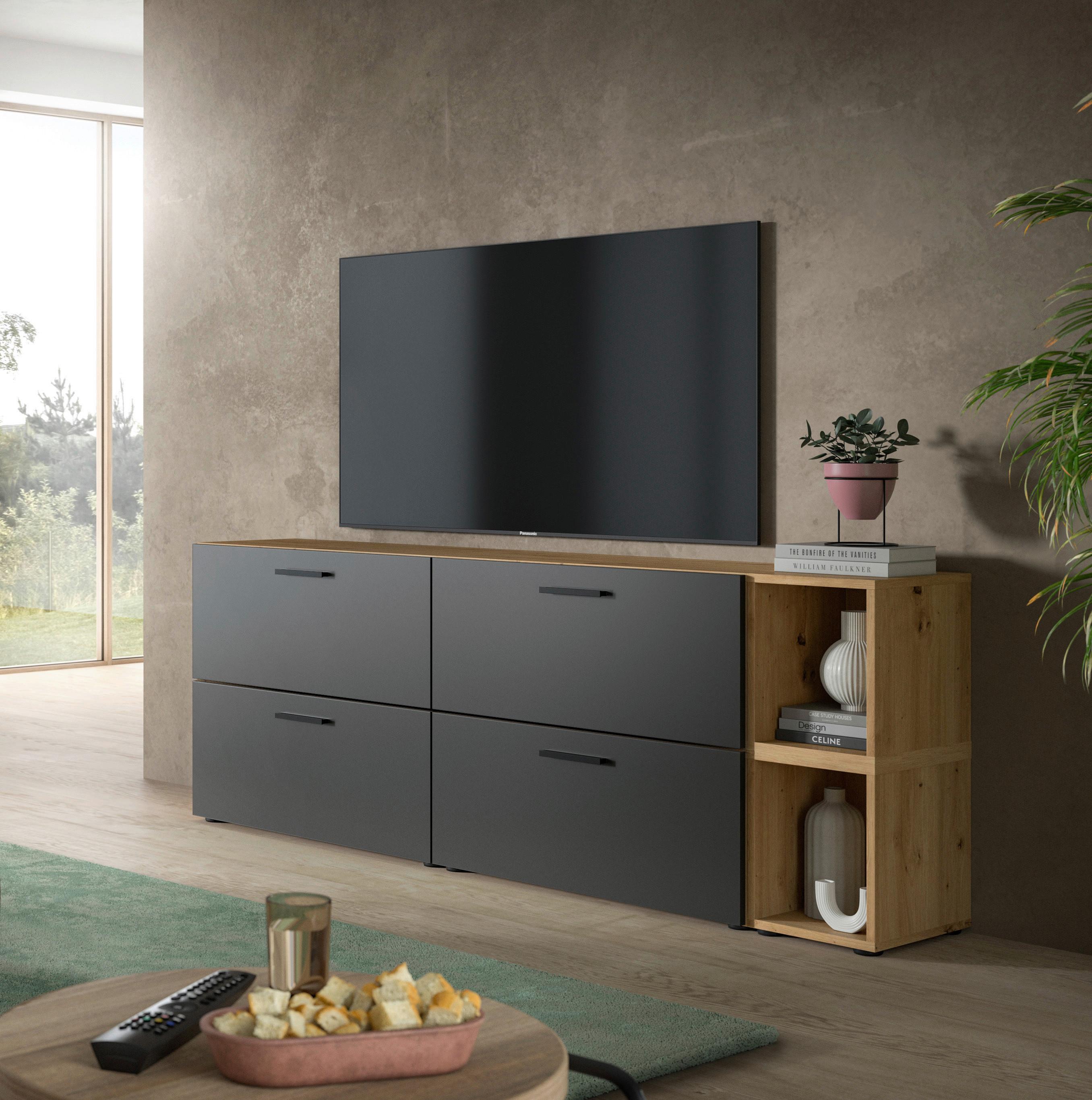 Wohnwand, The One 6, B: 176 cm Grau/Artisan Eiche Dekor - Schwarz/Eiche Artisan, Trend, Holzwerkstoff (176/67/34cm)