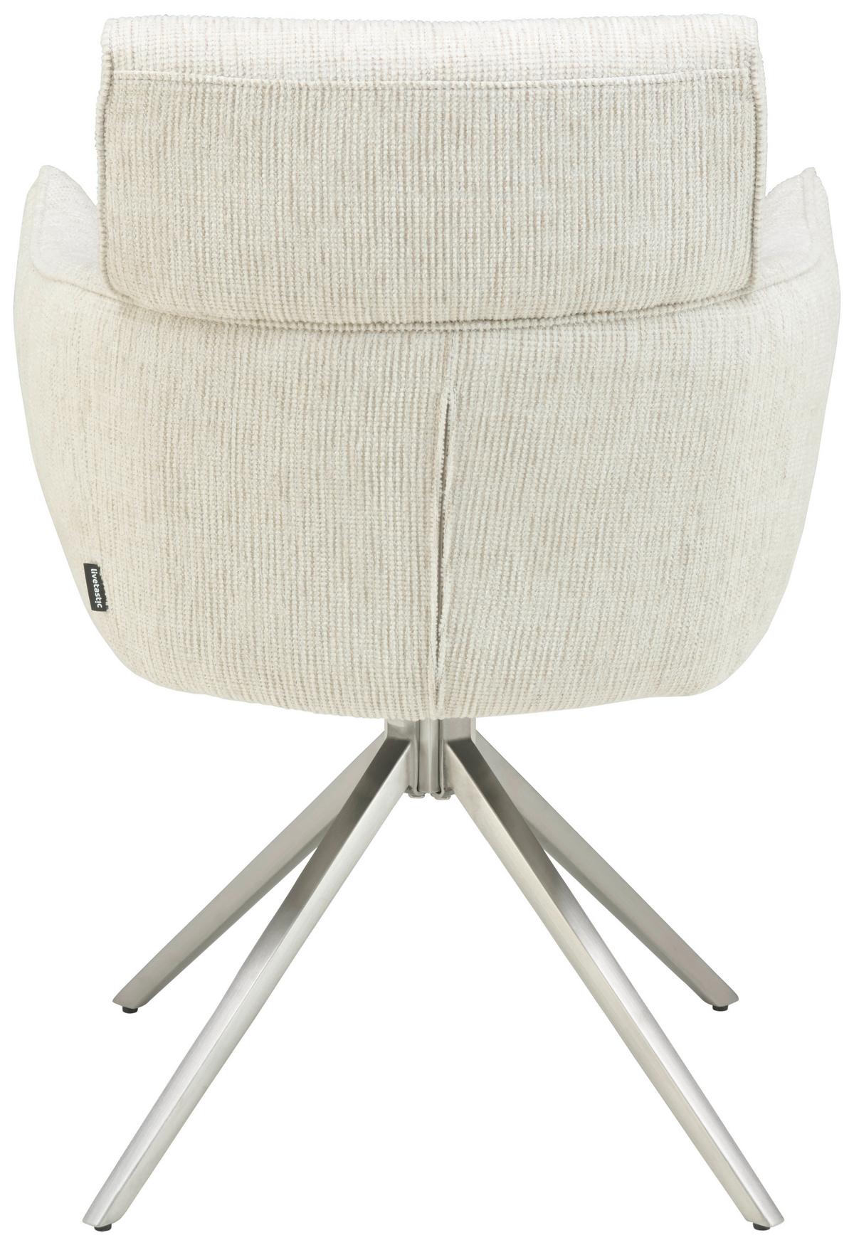 Armlehnstuhl Bathia Beige, Sitzfl. 360° drehbar - Edelstahlfarben/Beige, KONVENTIONELL, Textil/Metall (61/89/63cm) - Livetastic