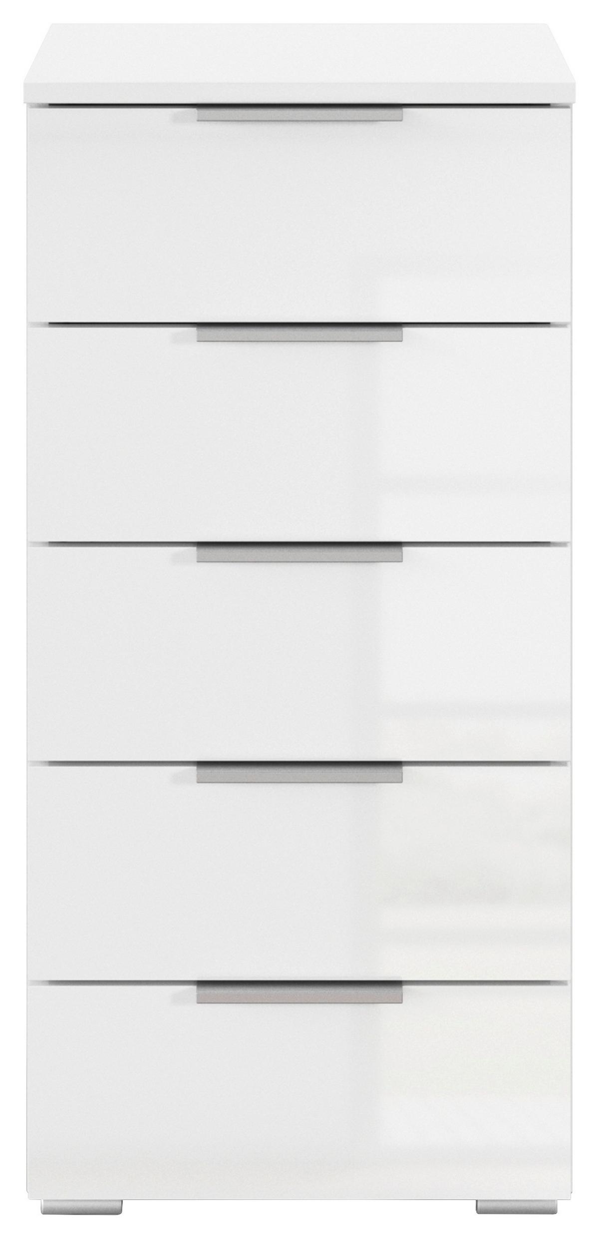 Nachtkästchen Mars 5l-Hg Weiß B: 84 cm - Weiß Hochglanz/Alufarben, Basics, Holzwerkstoff (40/84/40cm)