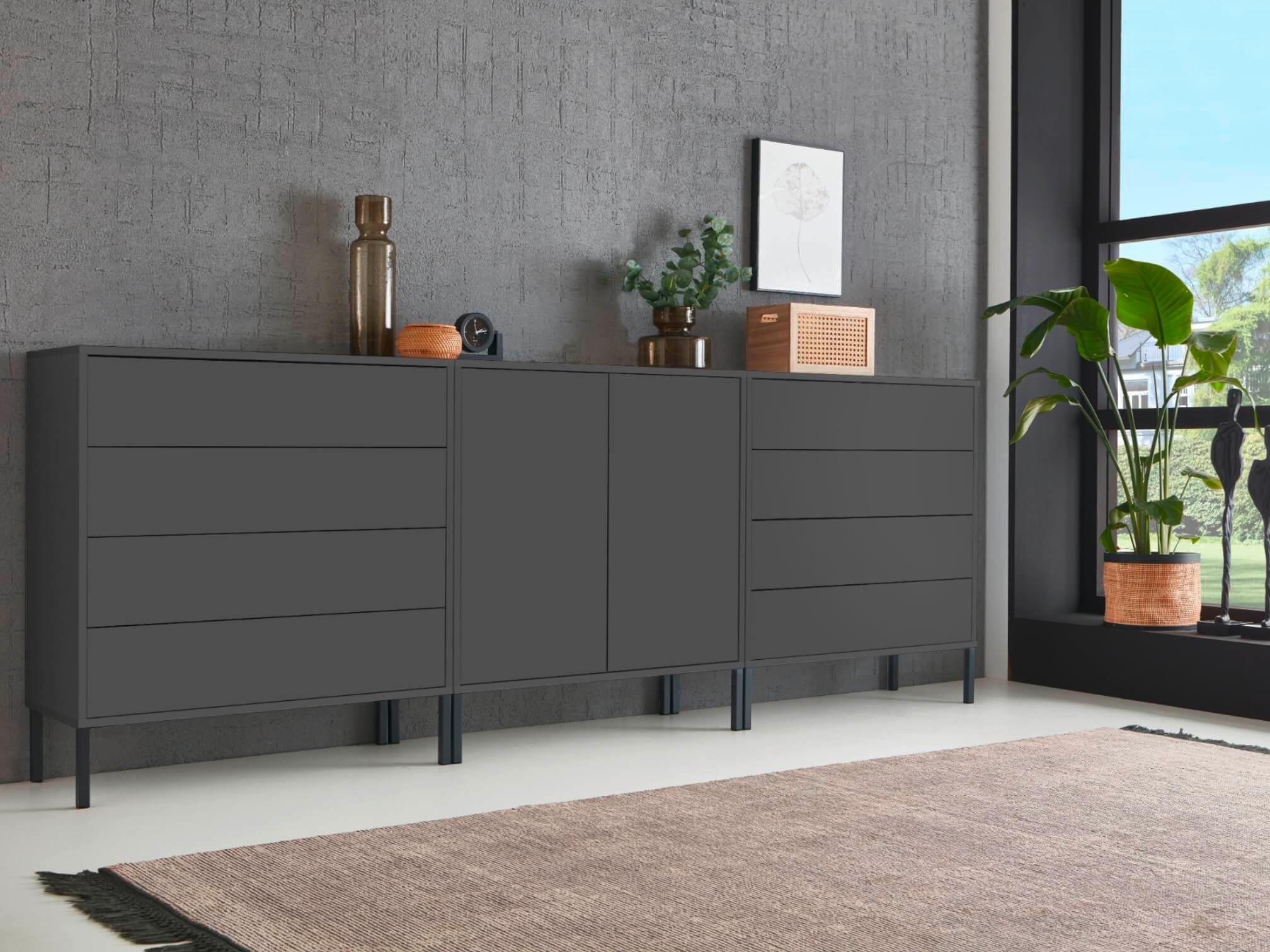 Sideboard Mailand 4 B: 237 cm Anthrazit - Anthrazit, MODERN, Holzwerkstoff (237/86/33cm) - MID.YOU