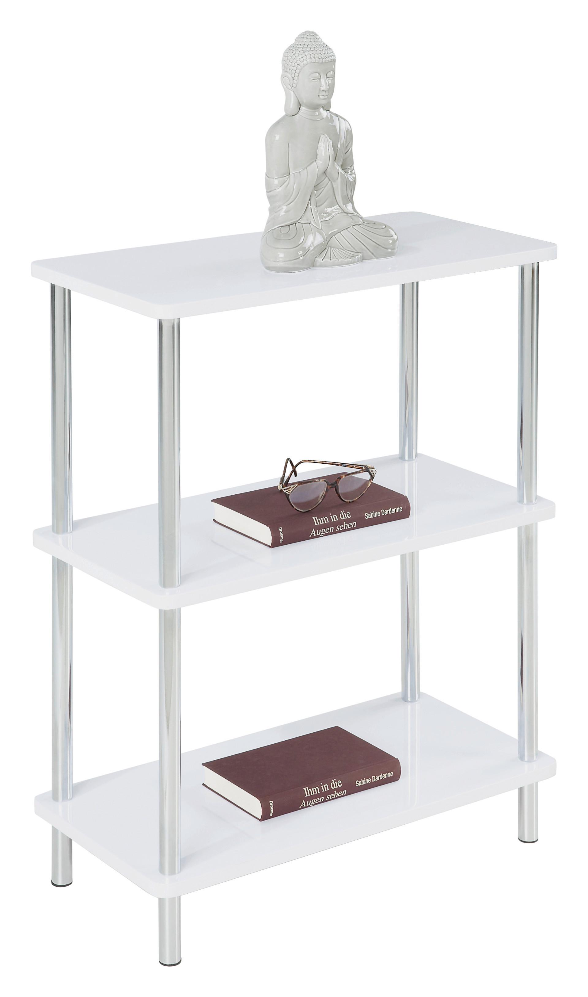 Regál Tim - biela/chrómová, Moderný, kov/kompozitné drevo (60/75/30cm)