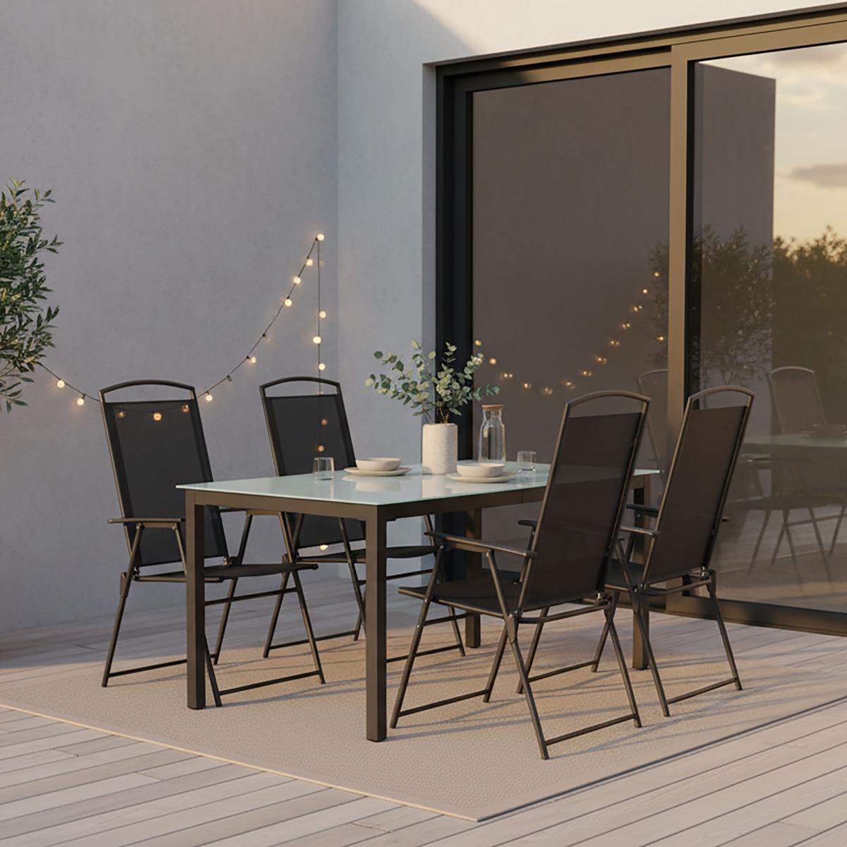 Gartenmöbel Set 5-Tlg aus Metall/Textil/Glas - Anthrazit/Schwarz, Basics, Glas/Textil (140/80/73cm) - Gardenson