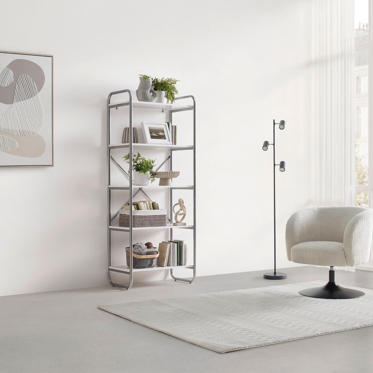 REGÁL ELVA -EXKLUSIV- - bílá/barvy stříbra, Moderní, kov/kompozitní dřevo (70/173/40cm) - Mömax