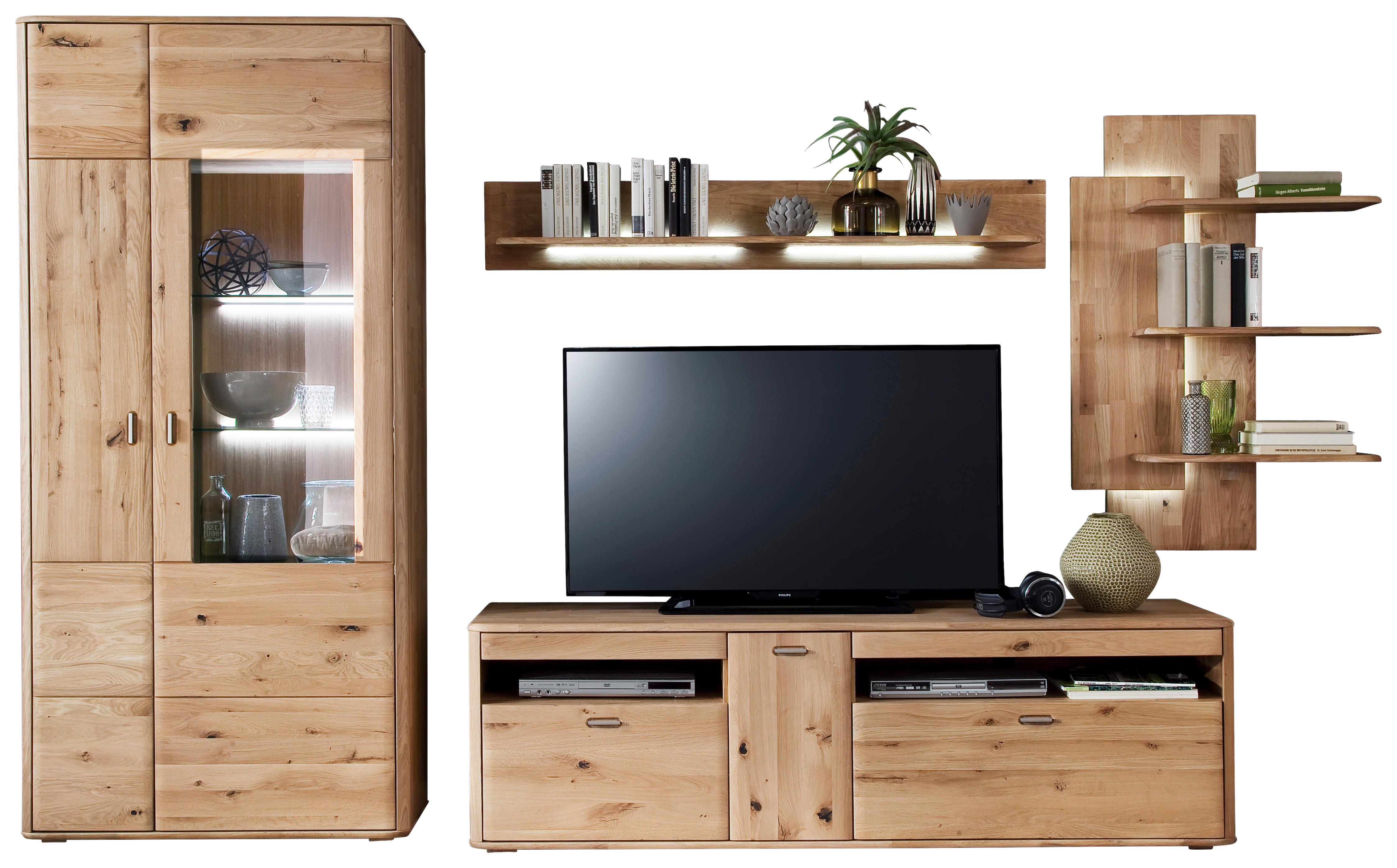 Wohnkombination Massiv 4-Tlg. Ravello Eichefarben - Eichefarben, Design, Glas/Holz (340/208/50cm) - Livetastic