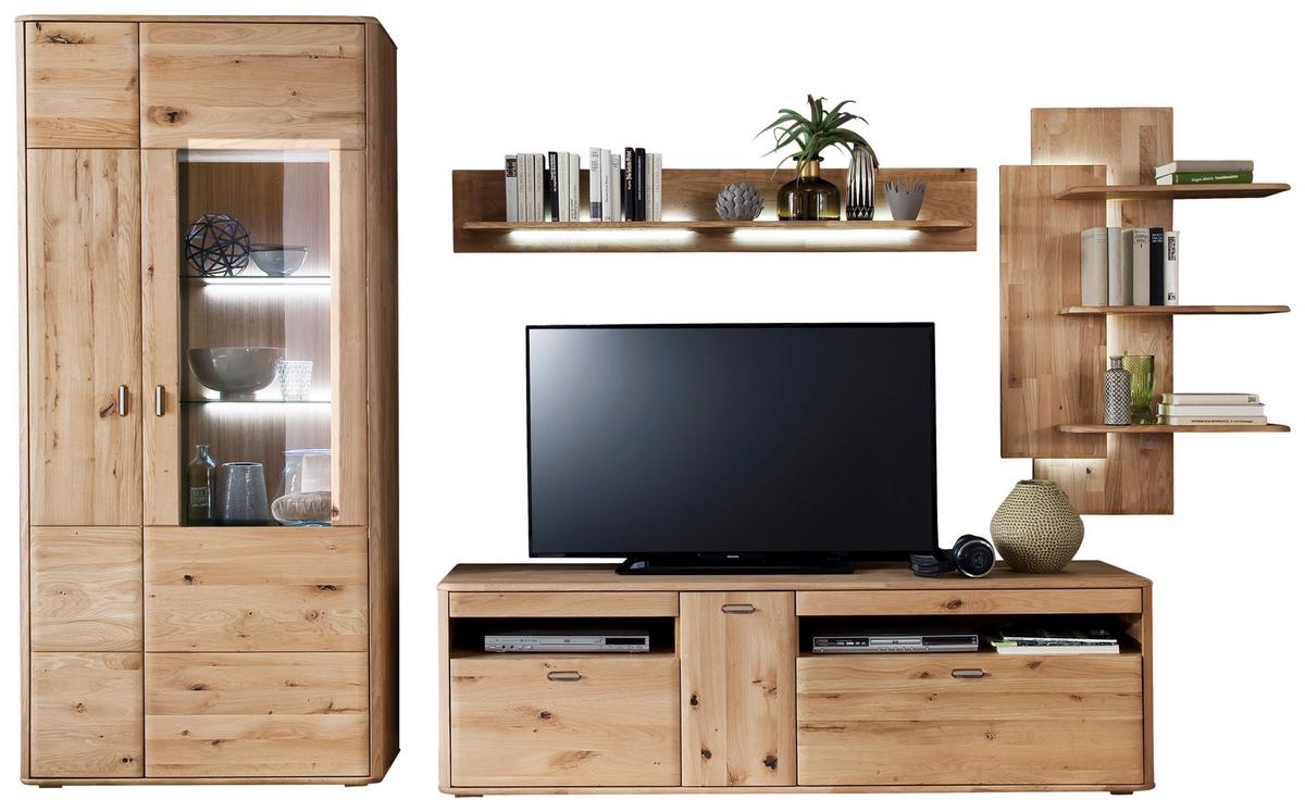 Wohnkombination Massiv 4-tlg. Ravello Eichefarben - Eichefarben, Design, Glas/Holz (340/208/50cm) - Livetastic