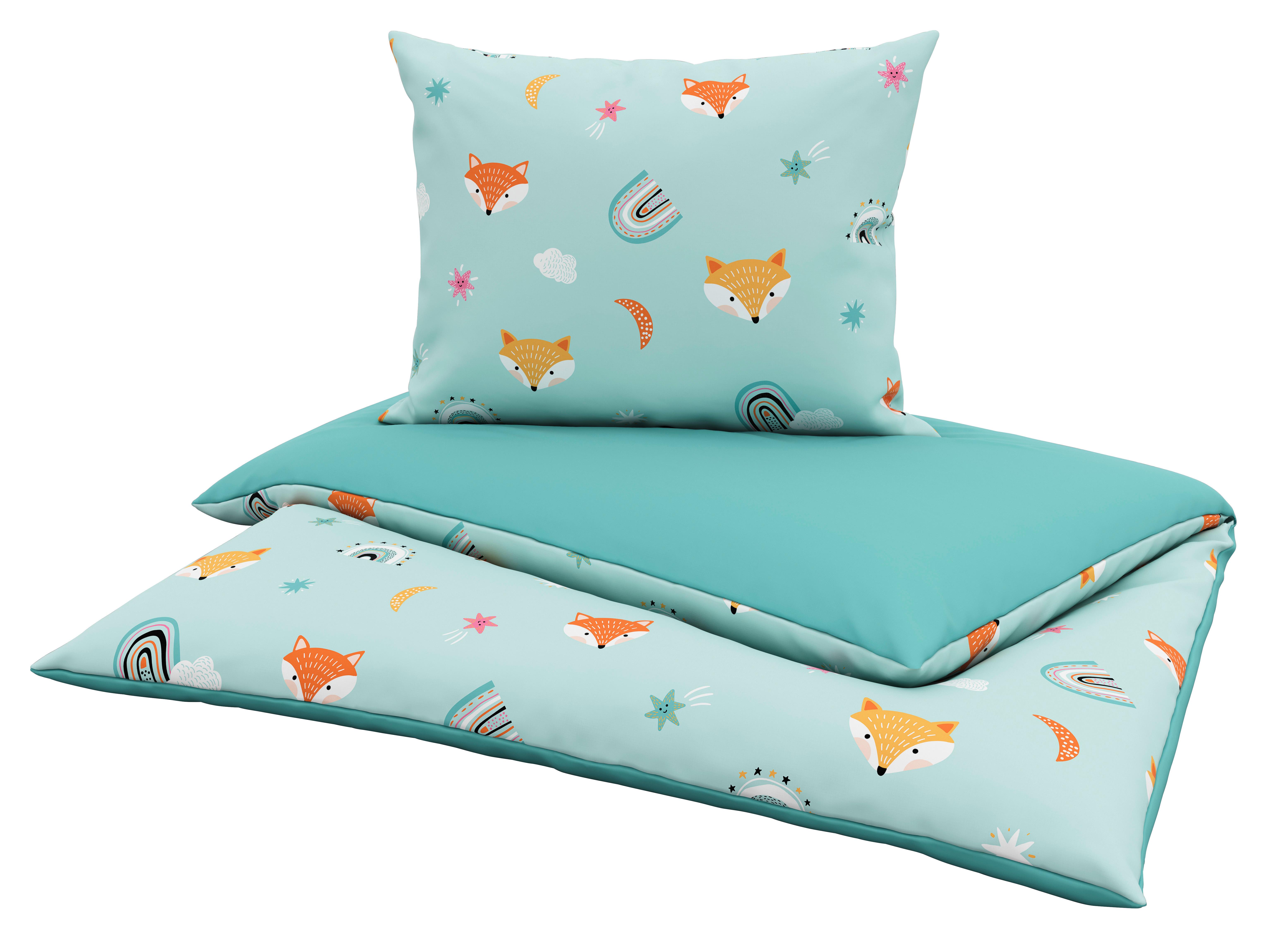 Babybettwäsche 135x100 Cm Lilli Fuchs-Motiv Baumwolle - Blau, MODERN, Textil (100/135cm) - Luca Bessoni