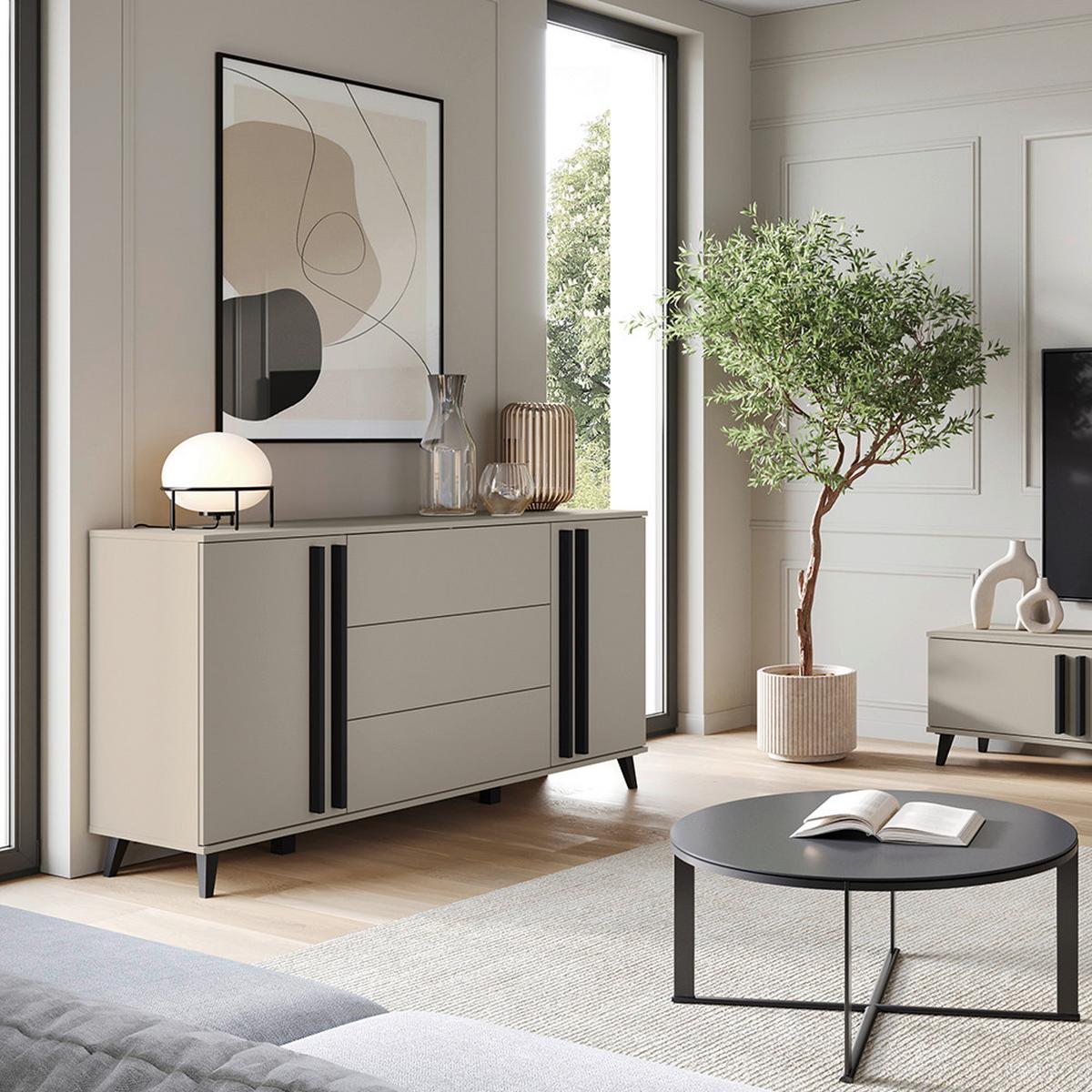 ŠIROKÁ KOMODA HELSINKI 150 - černá/béžová, Trend, kompozitní dřevo/plast (150/77,8/39,5cm)