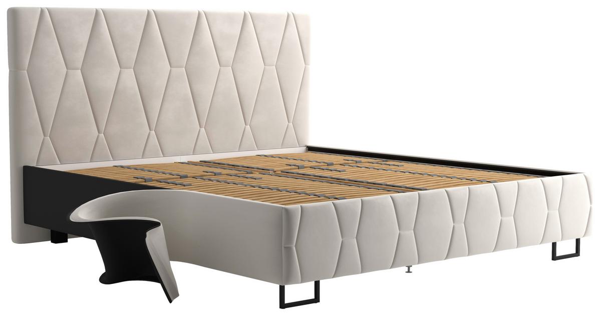 Čalúnená posteľ ATESSA 180x200 cm, krémová - krémová/prírodná farba, Modern, drevo/textil (180/200cm)