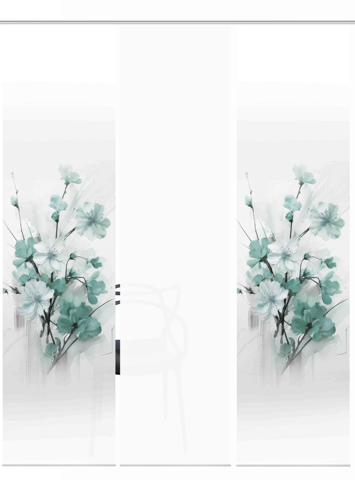 Flächenvorhang Lotus 3er Set - Weiß/Mintgrün, Natur, Textil (60/245cm)