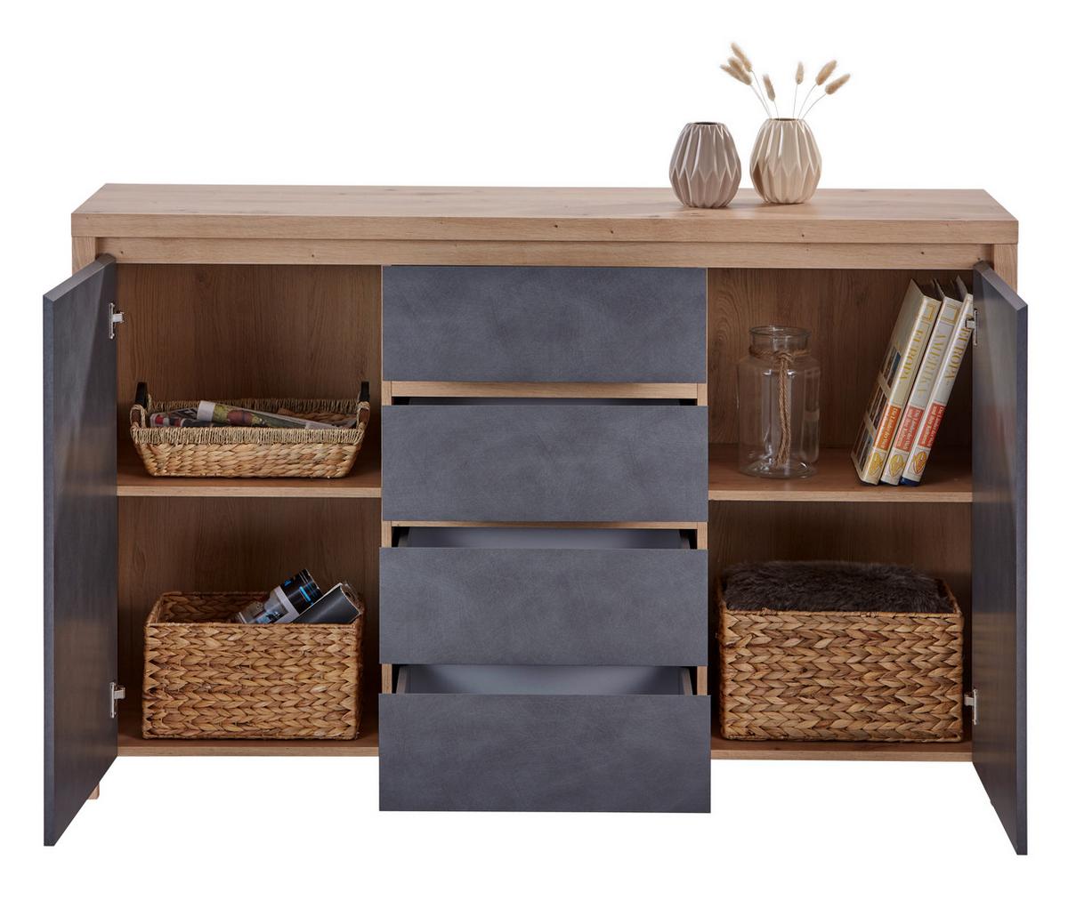 Kommode B: 143 cm Mit 2 Türen Larios, Graphitfarben/Eiche Dekor - Graphitfarben/Eiche Artisan, MODERN, Holzwerkstoff (143/91/40cm)