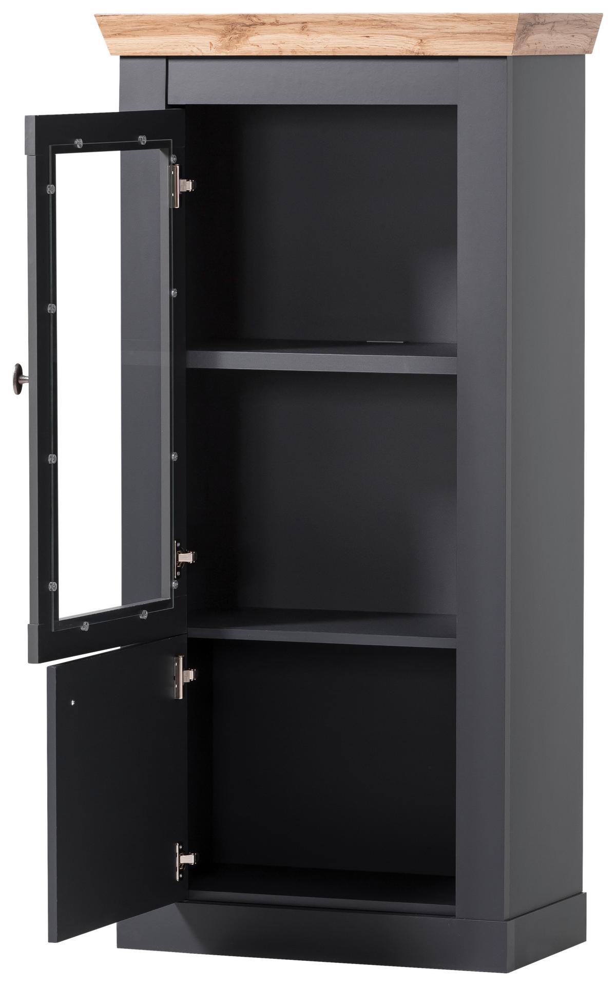 Vitrine Catania Anthrazit/Eiche Dekor B: 72cm - Anthrazit/Eiche Wotan, Design, Holzwerkstoff (72/146/38cm) - MID.YOU